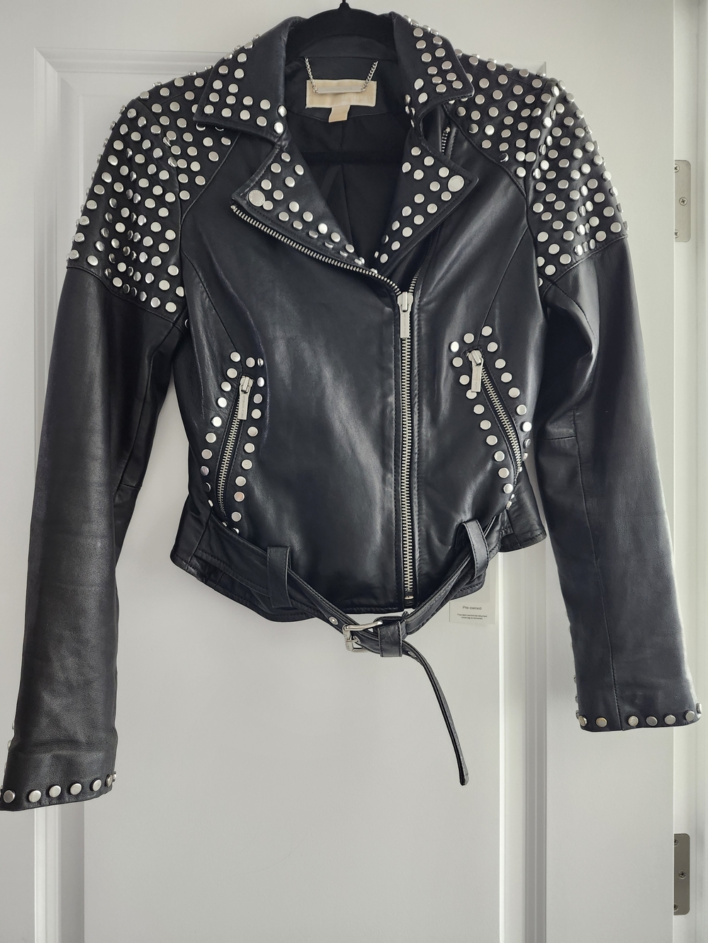 Michael Kors Studded Black Leather Moto Jacket - Women's